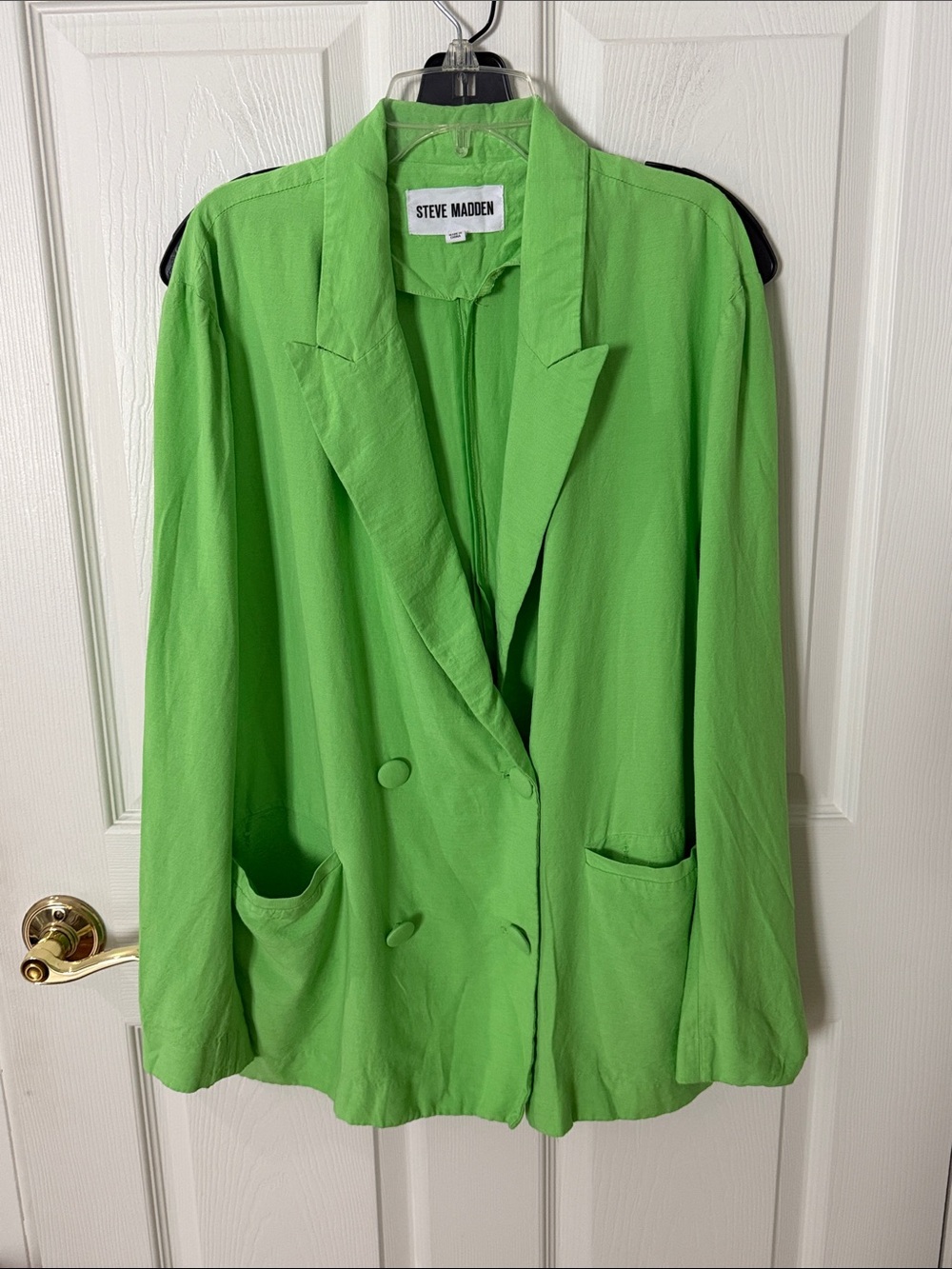 Steve Madden Neon Green Double-Breasted Blazer Jacket medium oversized fit